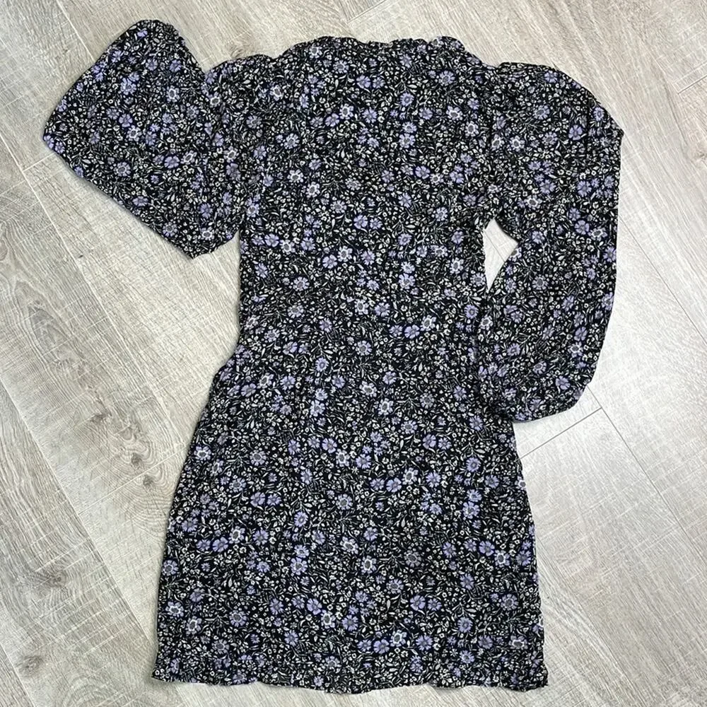 NORDSTROM FLORET STUDIOS Black Purple Floral Faux Wrap Dress Women’s Size XS